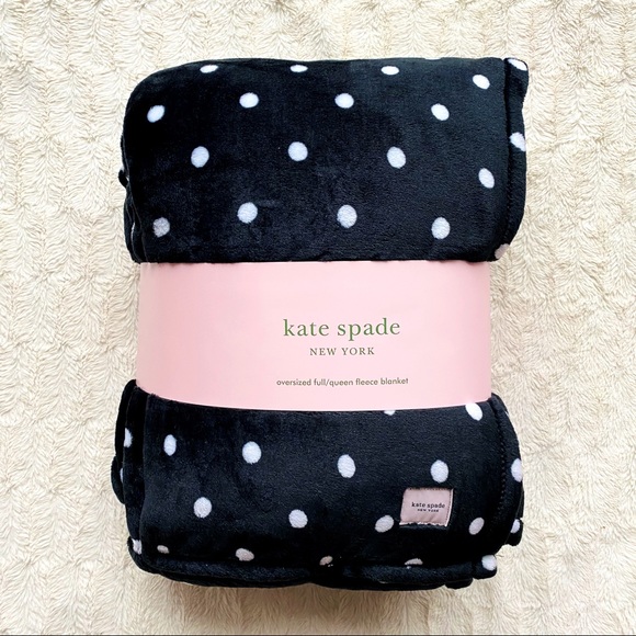 kate spade Other - Kate Spade Black Polka Dot Throw Blanket Queen